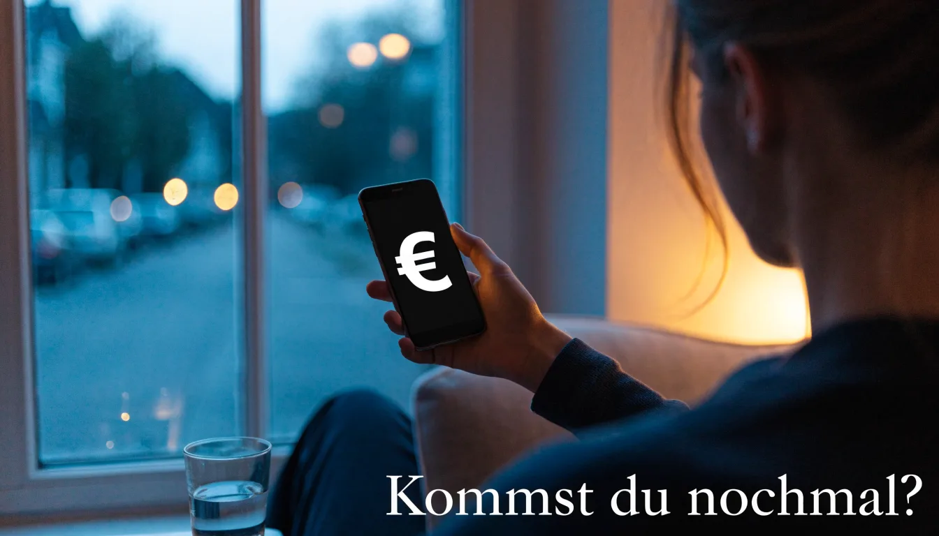 Die Silhouette einer Person sitzt am Abend am Fenster und blickt auf eine Straße, auf dem Fensterbrett steht ein Glas Wasser.
