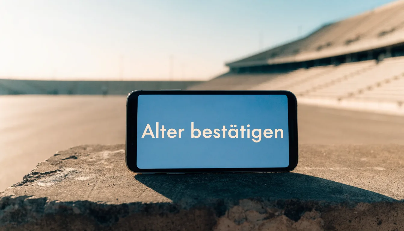 Eine leere Tribüne eines kleinen Stadions am frühen Morgen, aus der Ferne über einen menschenleeren Parkplatz fotografiert.