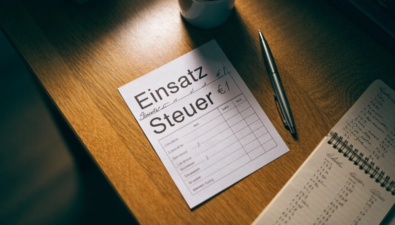 Ein leerer Papierwettschein, ein Kugelschreiber und ein Taschenrechner liegen auf einem Holztisch, warmes Licht einer Schreibtischlampe.