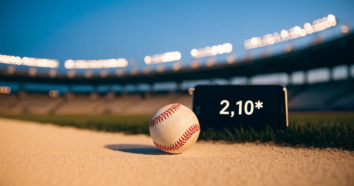 Ein Baseball liegt auf dem hellen Sand des Infields, im Hintergrund eine große Tribüne in der Abenddämmerung.